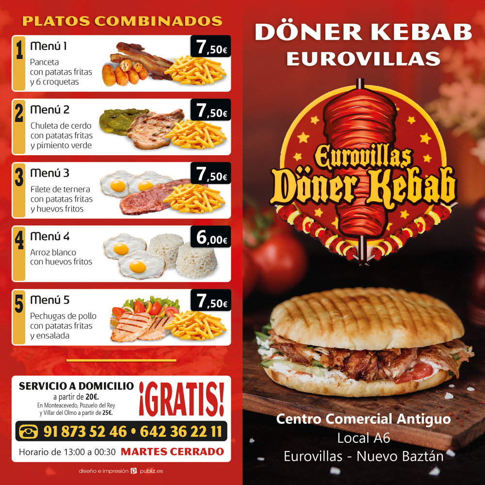 DONER KEBAB EUROVILLAS CARTA MENU PRECIOS