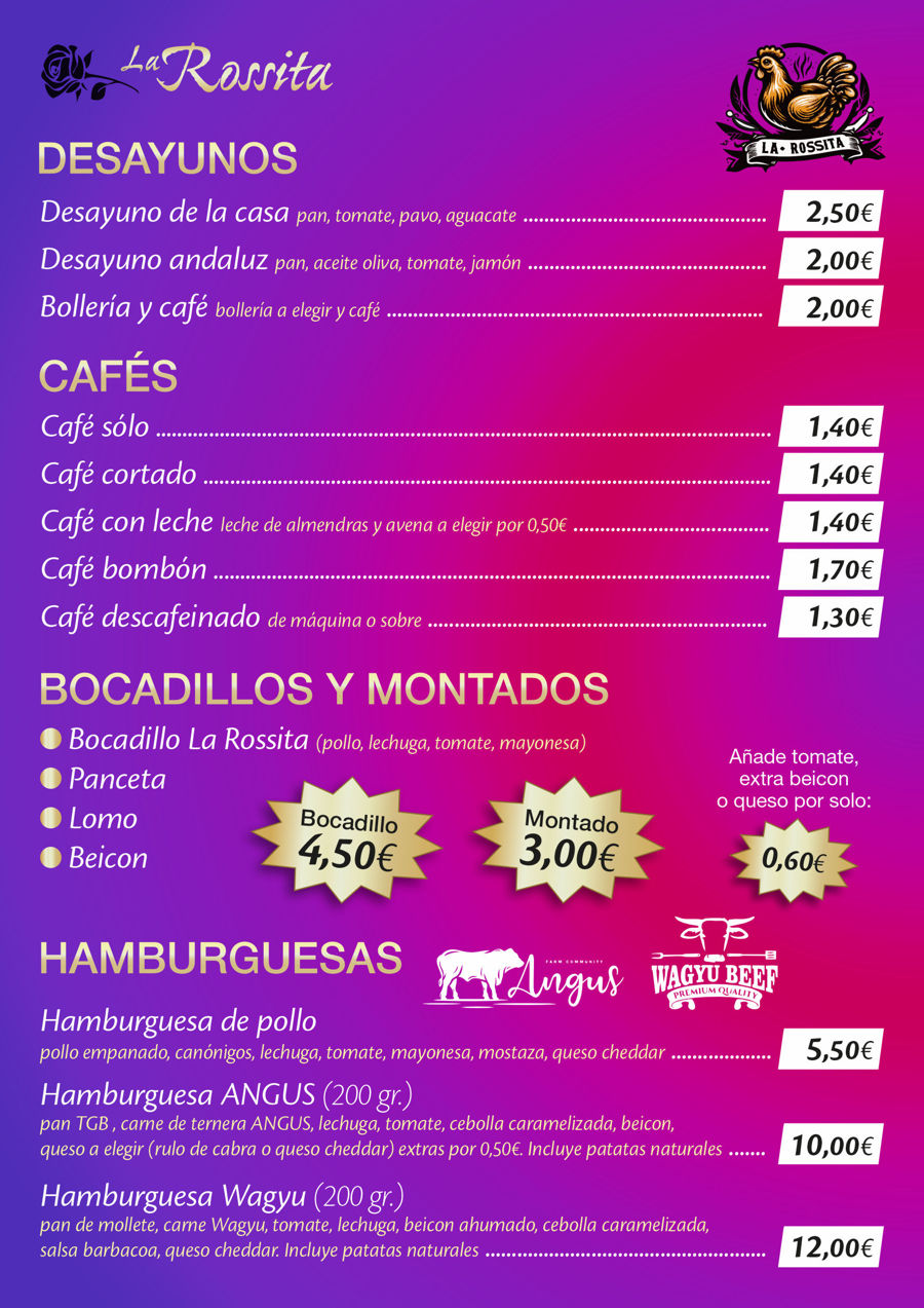 Menu Asador La Rossita