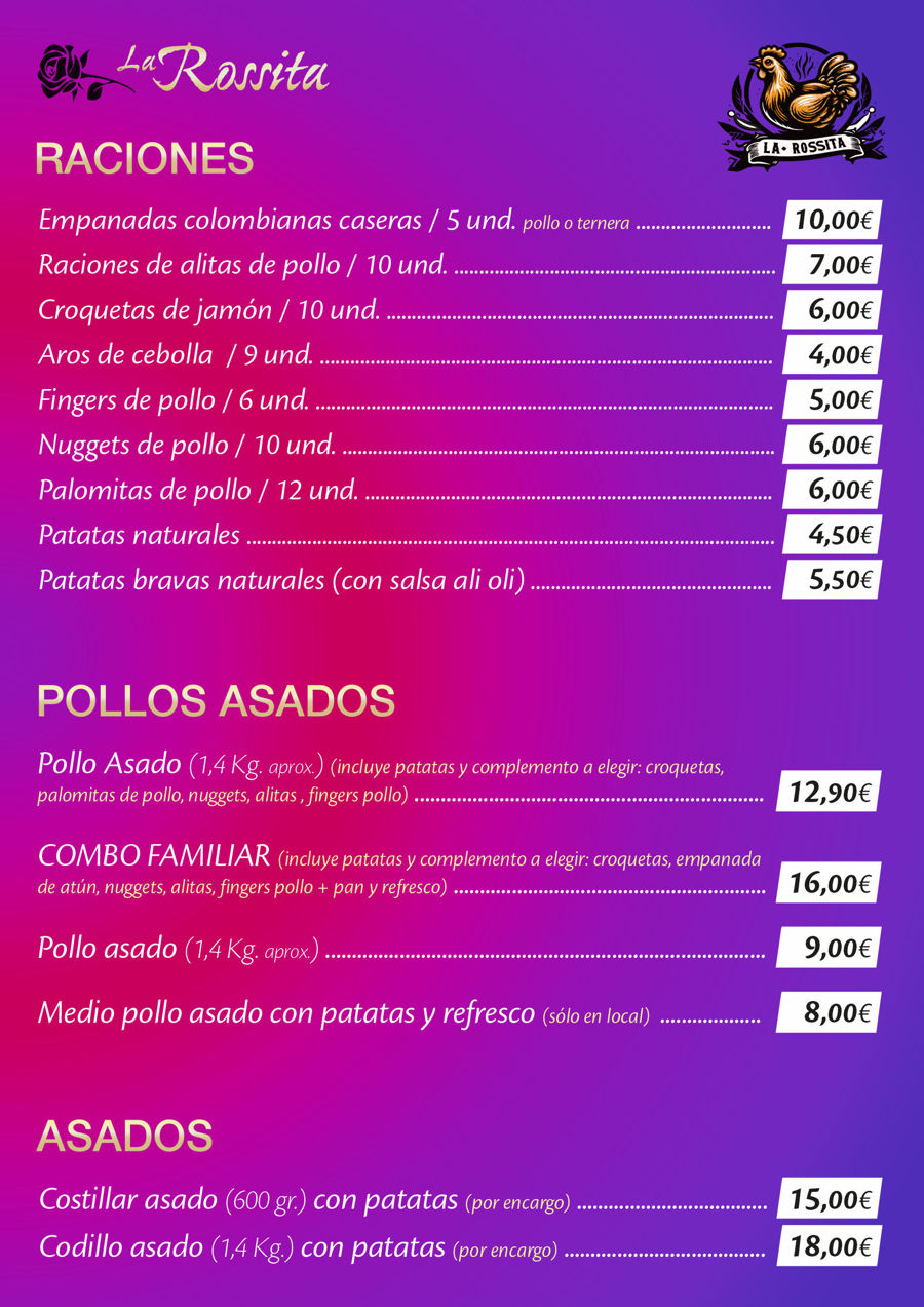 Menu Asador La Rossita